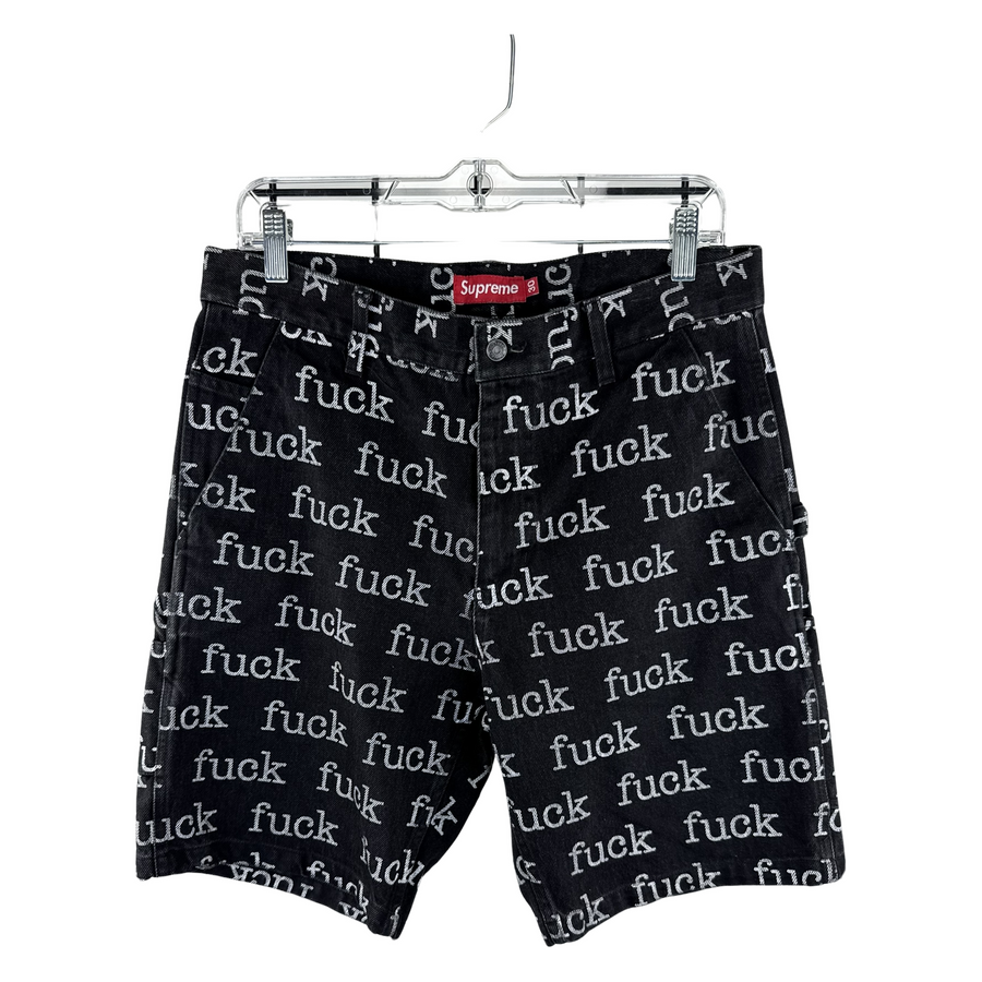 Supreme SS19 'Fuck' Text Jacquard Denim Shorts — Black, Size 30