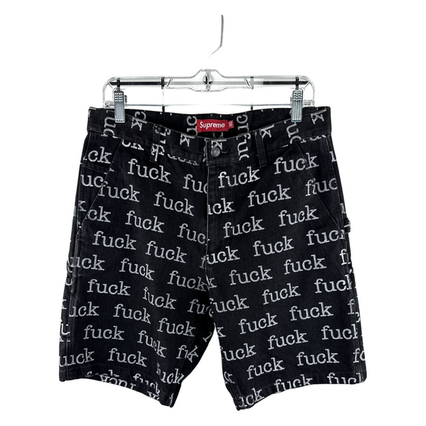 Supreme SS19 'Fuck' Text Jacquard Denim Shorts — Black, Size 30