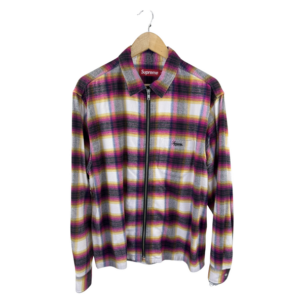 Supreme Plaid Zip Flannel Shirt — Pink/Yellow/Grey Multi