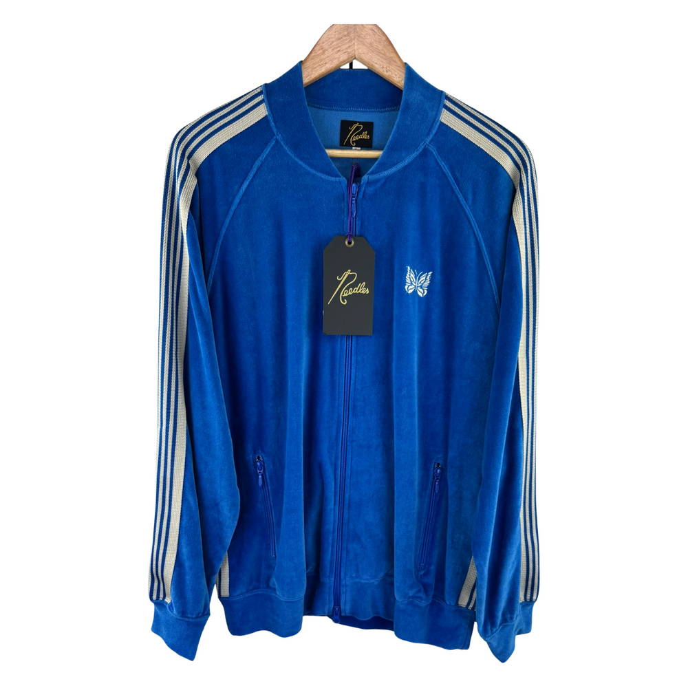 Needles Velour Track Jacket — Royal Blue / Cream Triple Stripe