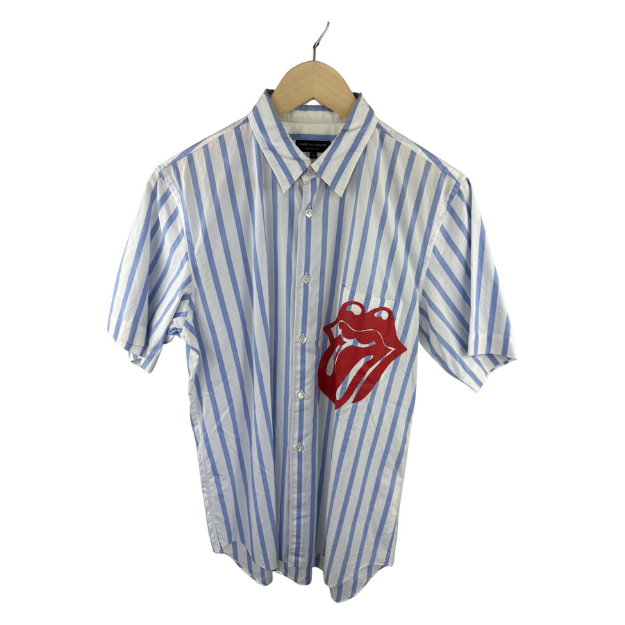 CDG Homme Plus SS18 Striped Shirt — Rolling Stones Tongue Print