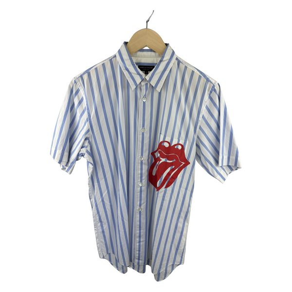 CDG Homme Plus SS18 Striped Shirt — Rolling Stones Tongue Print