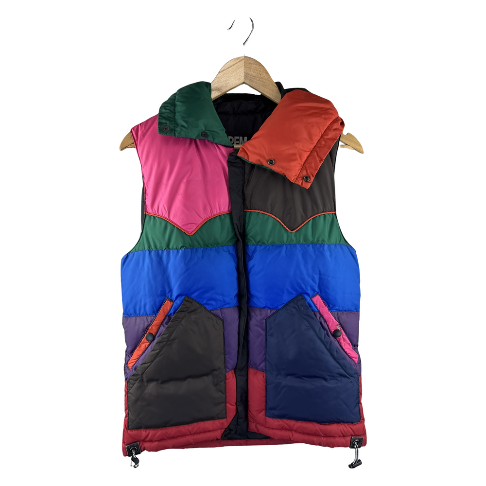 PPFM Multicolor Colorblock Hooded Puffer Vest — Western Yoke Panel