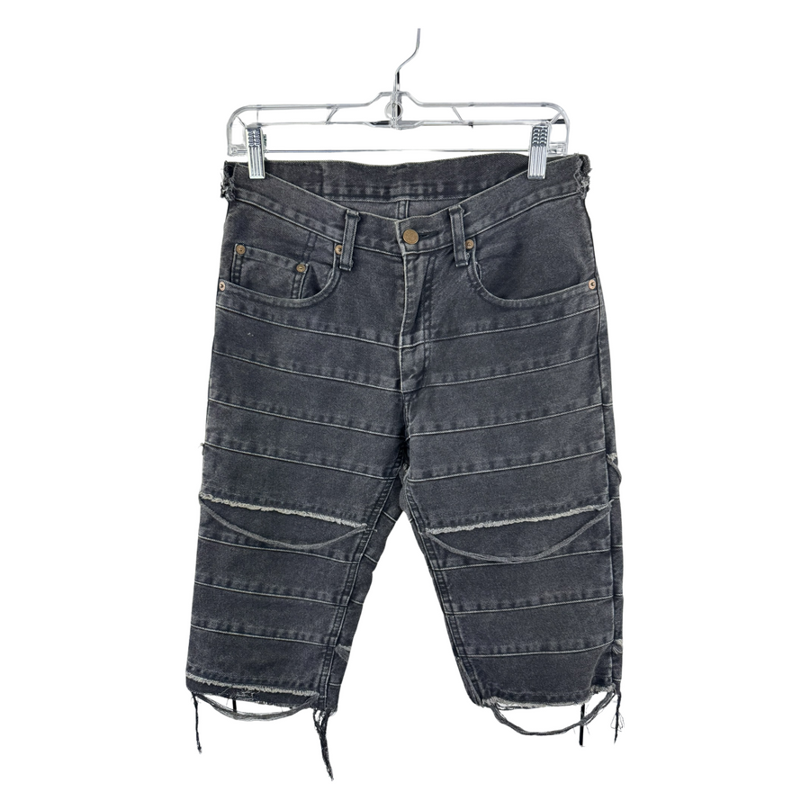 Hysteric Glamour 'Kinky Jeans' Distressed Denim Shorts — Horizontal Slash Detail, Faded Black