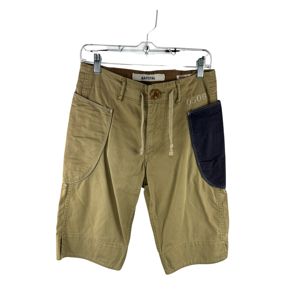 Kapital Two-Tone Cargo Shorts — Khaki/Navy Contrast Pocket