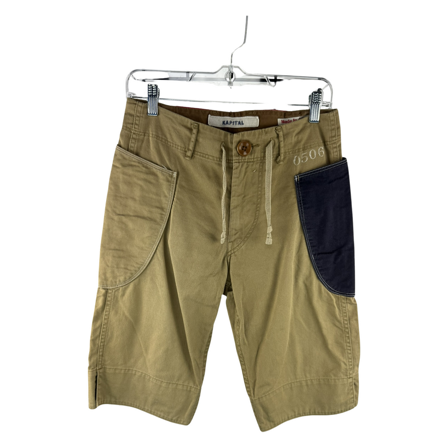 Kapital Two-Tone Cargo Shorts — Khaki/Navy Contrast Pocket