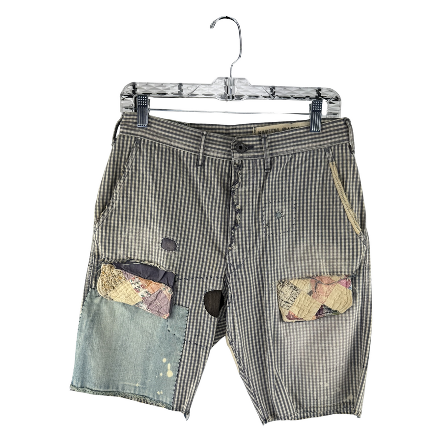 Kapital Kountry Gingham Boro-Patch Shorts — Multi-Fabric Patchwork