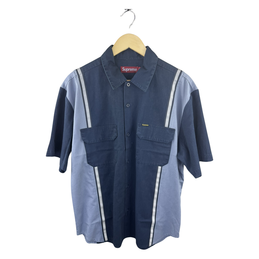 Supreme Reflective Stripe S/S Work Shirt - Navy (SS25)