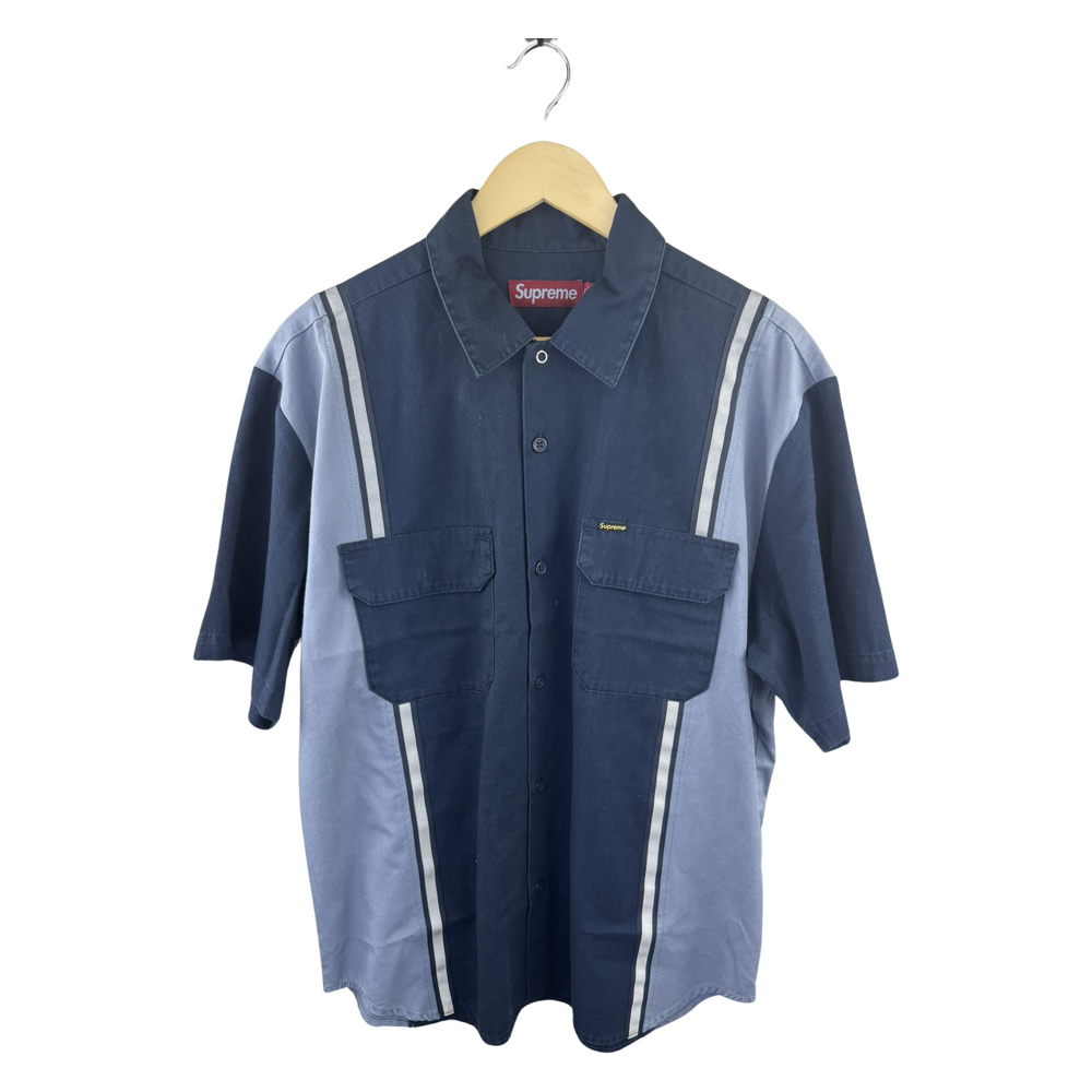 Supreme Reflective Stripe S/S Work Shirt - Navy (SS25)