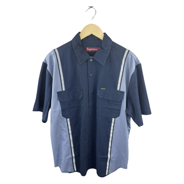 Supreme Reflective Stripe S/S Work Shirt - Navy (SS25)