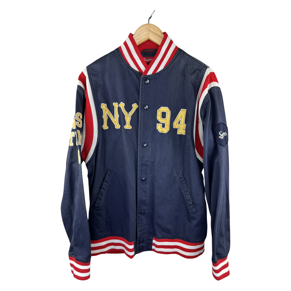 Supreme 'NY 94' Cotton Varsity Jacket — Navy/Red/White