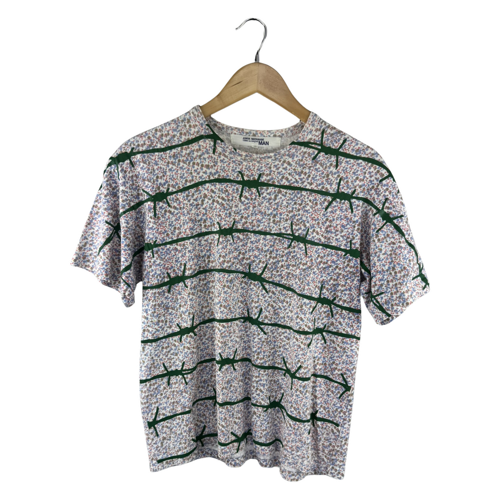 Junya Watanabe MAN Floral Tee — All-Over Barbed Wire Print