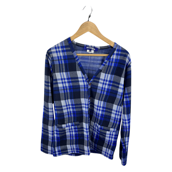 Junya Watanabe MAN Plaid Cardigan — Blue Multi Tartan Knit