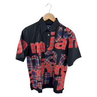 Junya Watanabe MAN Tartan Appliqué Text Shirt — Black Cotton / Royal Stewart Cutout