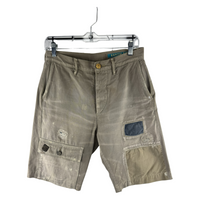 Kapital Boro-Patch Distressed Utility Shorts — Olive Khaki