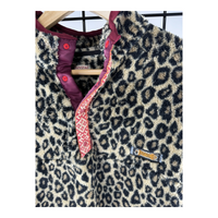 Needles Sportswear Leopard Boa Fleece Pullover — Burgundy Trim & Jacquard Placket