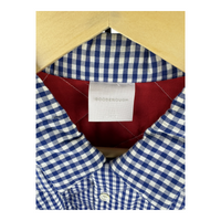 Goodenough Gingham Check Button-Up Shirt — Navy/White with Red Interior