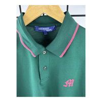 Junya Watanabe MAN Polo Shirt — Forest Green / Pink Tipped Collar & JW Embroidery